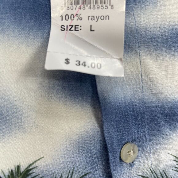 Vintage Pierre Cardin Hawaiian Shirt Mens Large Blue Palm Tree Print Button Up - Picture 8 of 12